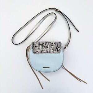 Rebecca Minkoff Mini Sydney Aqua Gold Embossed Snakeskin Leather Crossbody